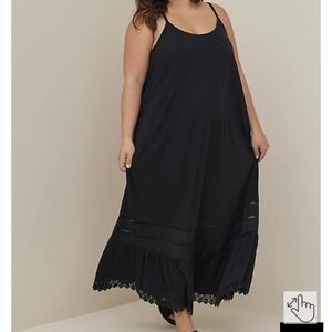 🆕️👗BLACK CROCHET TRIM MAXI DRESS / NIGHTIE /  COVER-UP - COTTON SLUB👗